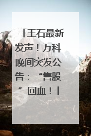 王石最新发声！万科晚间突发公告：“售股”回血！